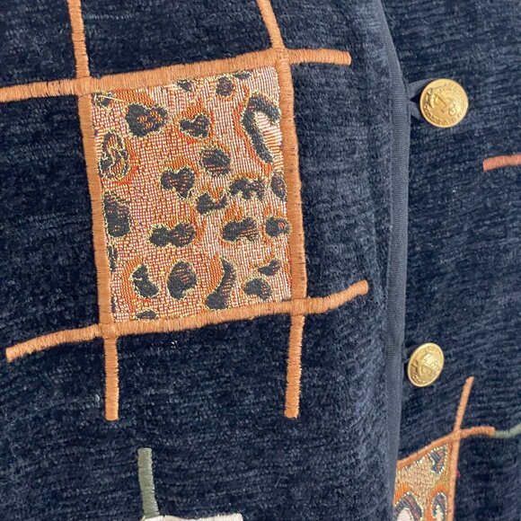 Vintage Art To Wear Jacket Womens PM Chenille Patchwork Cozy Coat Button Up - Picture 3 of 10